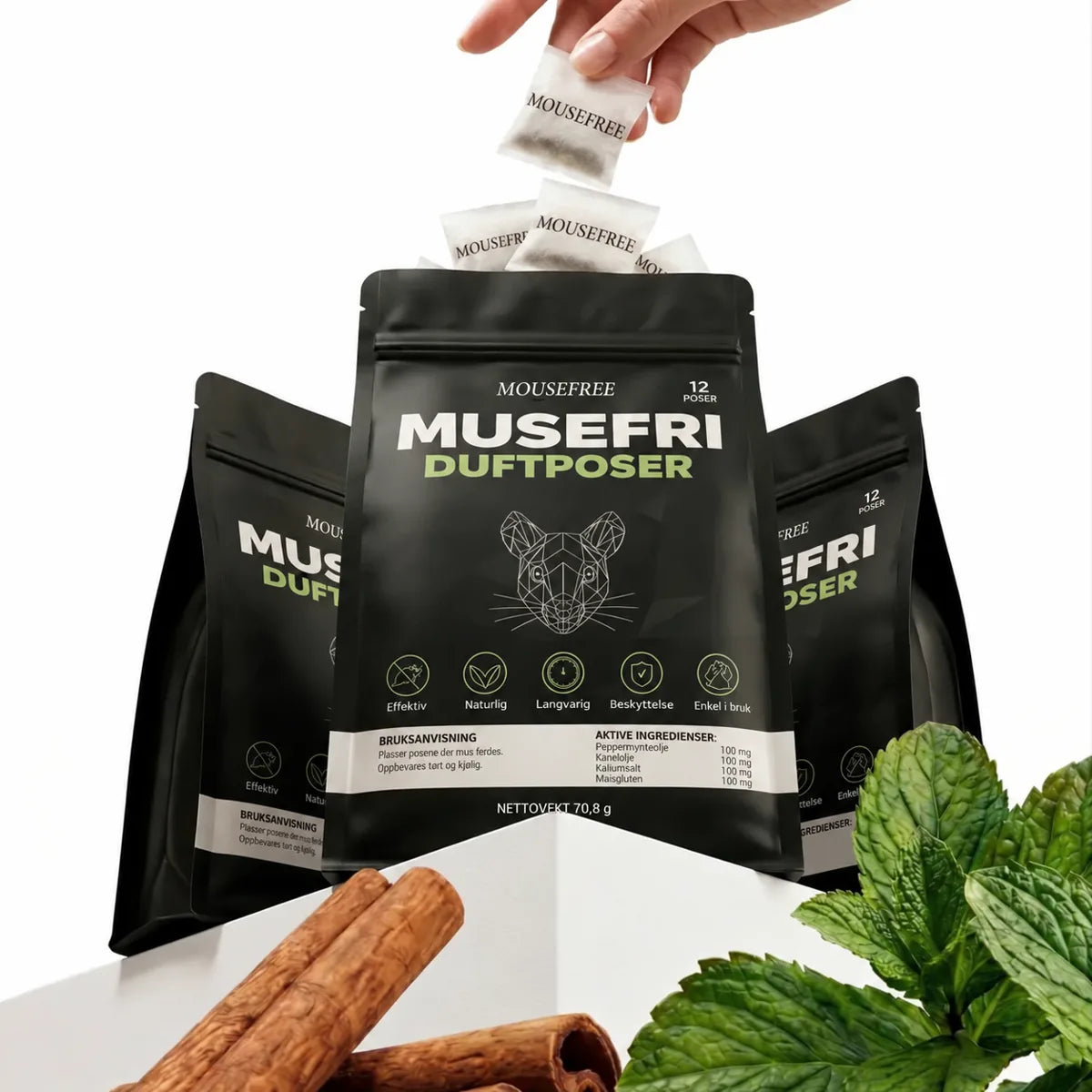 Musefri-posen med kanel og peppermynte